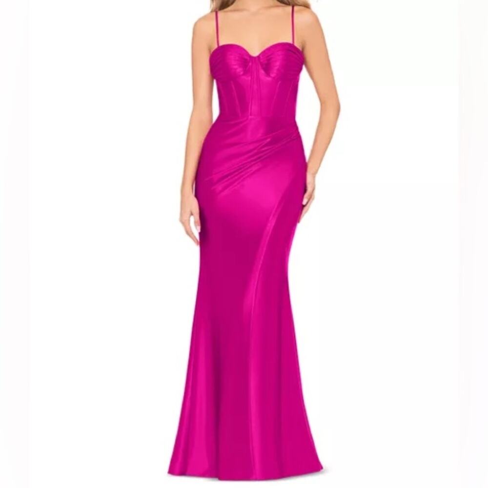 AQUA Formal Women’s Satin Mermaid Bustier Gown Fuchsia Sz 8